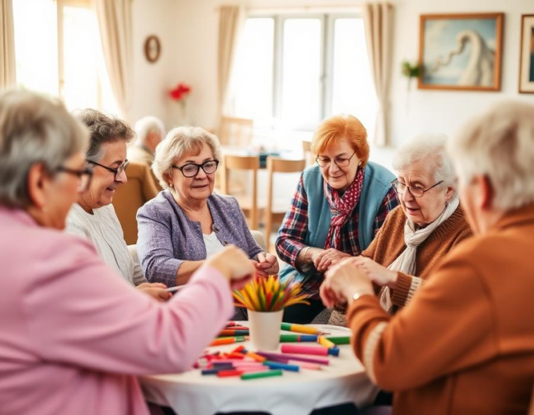 Gäste der Tagespflege malen und basteln gemeinsam am Tisch